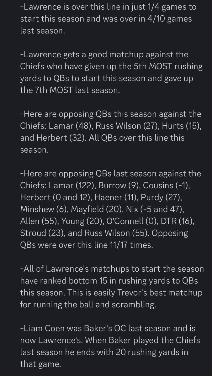 BangerProps's tweet image. 1ST HALF CASH 💰 

Trevor Lawrence OVER 9.5 Rushing Yards✅ (-110)

What a read and what a cash!! Only play that I liked on MNF!! We are on a heater! Join the VIP now!!