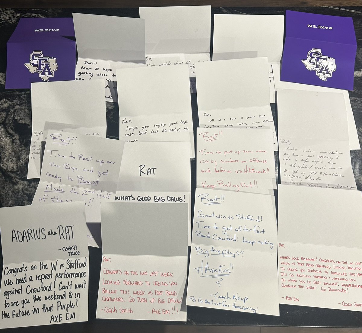 Very thankful for the love from <a href="/SFA_Football/">Lumberjack Football</a> !!

<a href="/CoachCarthel/">Colby Carthel</a> <a href="/Coach_RogersSFA/">Cameron Rogers</a> <a href="/CoachGunnellSFA/">Nelson Gunnell</a> <a href="/CoachTHenley8/">Tyler Henley</a> <a href="/Coach_Jaheim/">Jaheim Mullen</a> <a href="/Coach_PoolAxeEm/">Eli Pool</a> 
<a href="/CoachMutz/">Coach Mike Mutz</a> <a href="/DLcoachbeck/">Kevon Beckwith</a>