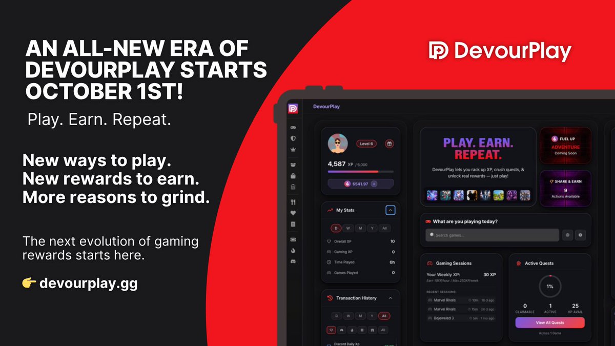 MsPinky313Play_'s tweet image. 🎮 An all-new era of DevourPlay is here.
Play. Earn. Repeat.

Starting October 1st, DevourPlay levels up with new ways to play, new rewards to earn, and more reasons to grind.
The next evolution of gaming rewards starts now. 👇

👉  devourgo.io/home?ref=9XscV…

#DevourPlay
