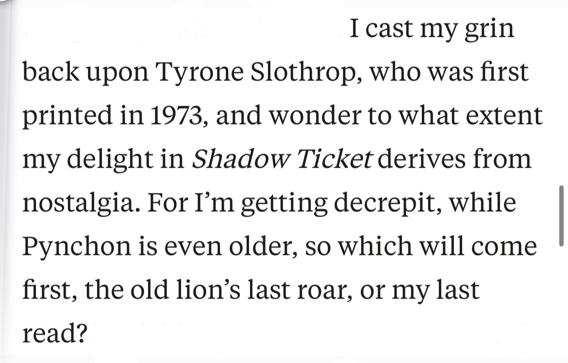 ryanhasbadtaste's tweet image. William Tanner Vollmann on Thomas Ruggles Pynchon! 

Bill may have “dropped” his copy of Grainbow in a puddle in 1973 and never looked back, but he’s here to review SHADOW TICKET for Unherd. 🔗👇