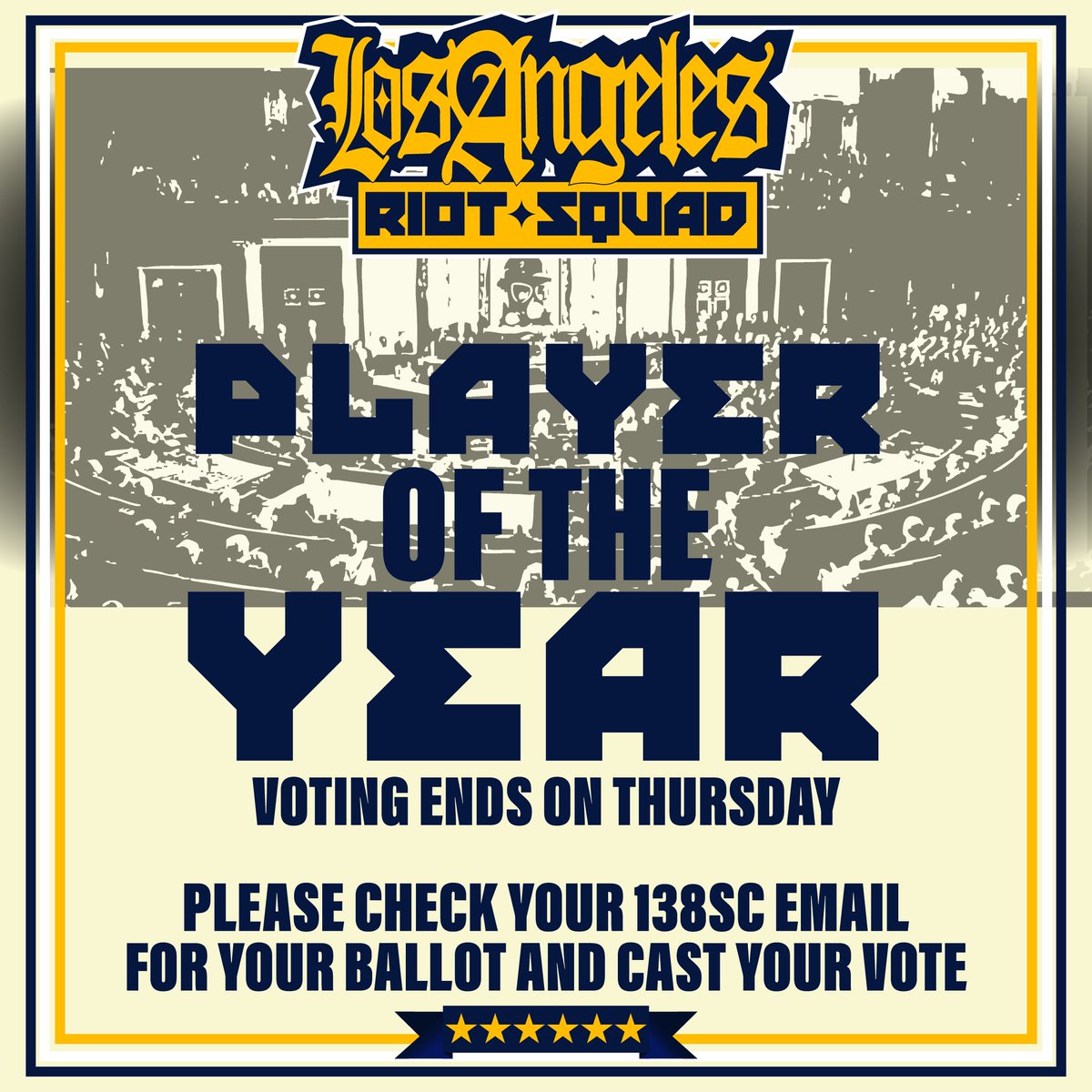 As we approach the end of the season, it is time for you to cast your vote for the LARS Player Of The Year! Check your emails for the ballot as we will be presenting the coveted trophy at the last match of the game. You have until Thursday to cast your vote.