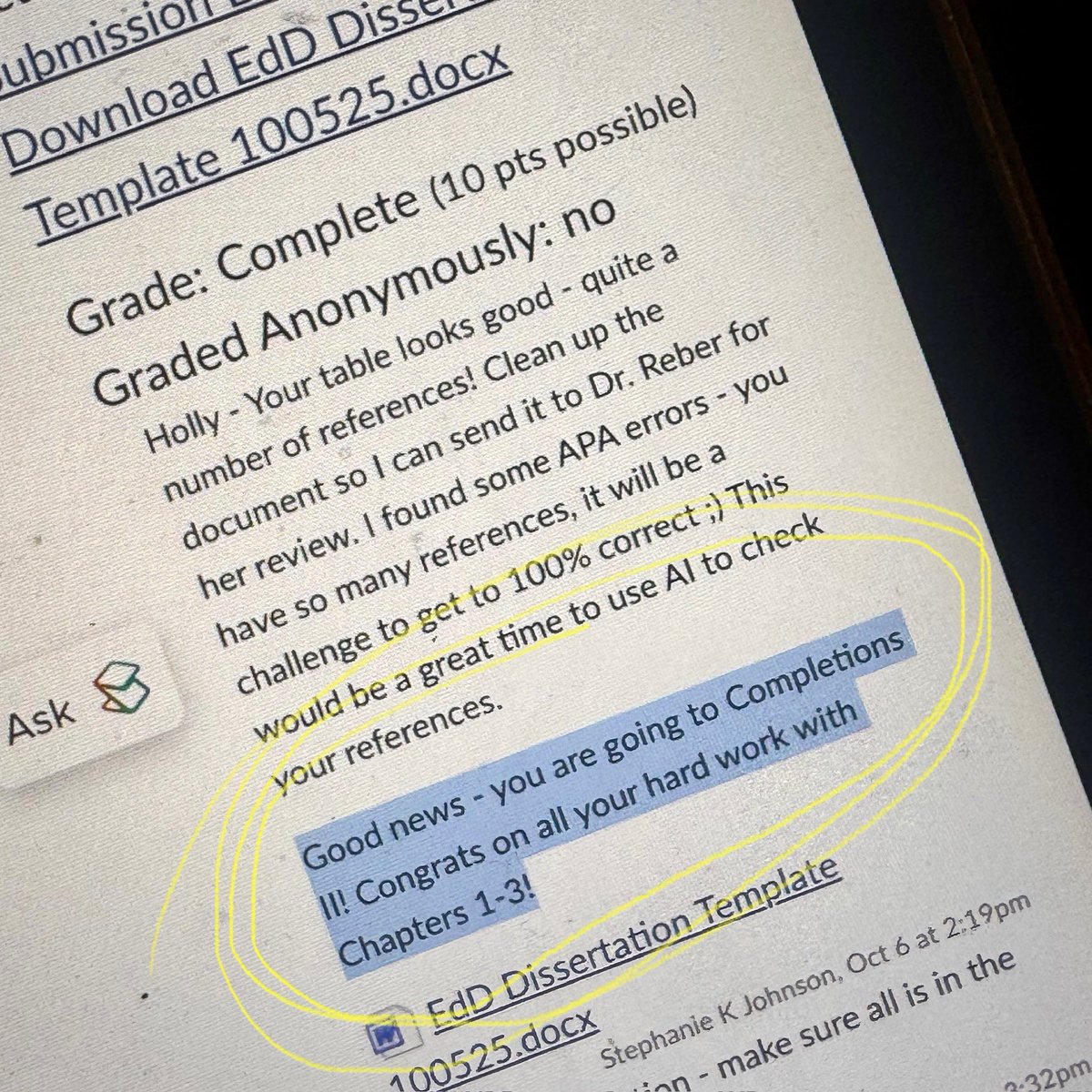 mshollymiller's tweet image. Great news! 🎉 I’ve finished my proposal draft and got approval to move on to Completion II (class 3 of 4)! Now waiting on my cochair’s green light so I can defend my proposal and officially begin my research. #EdD #Dissertation