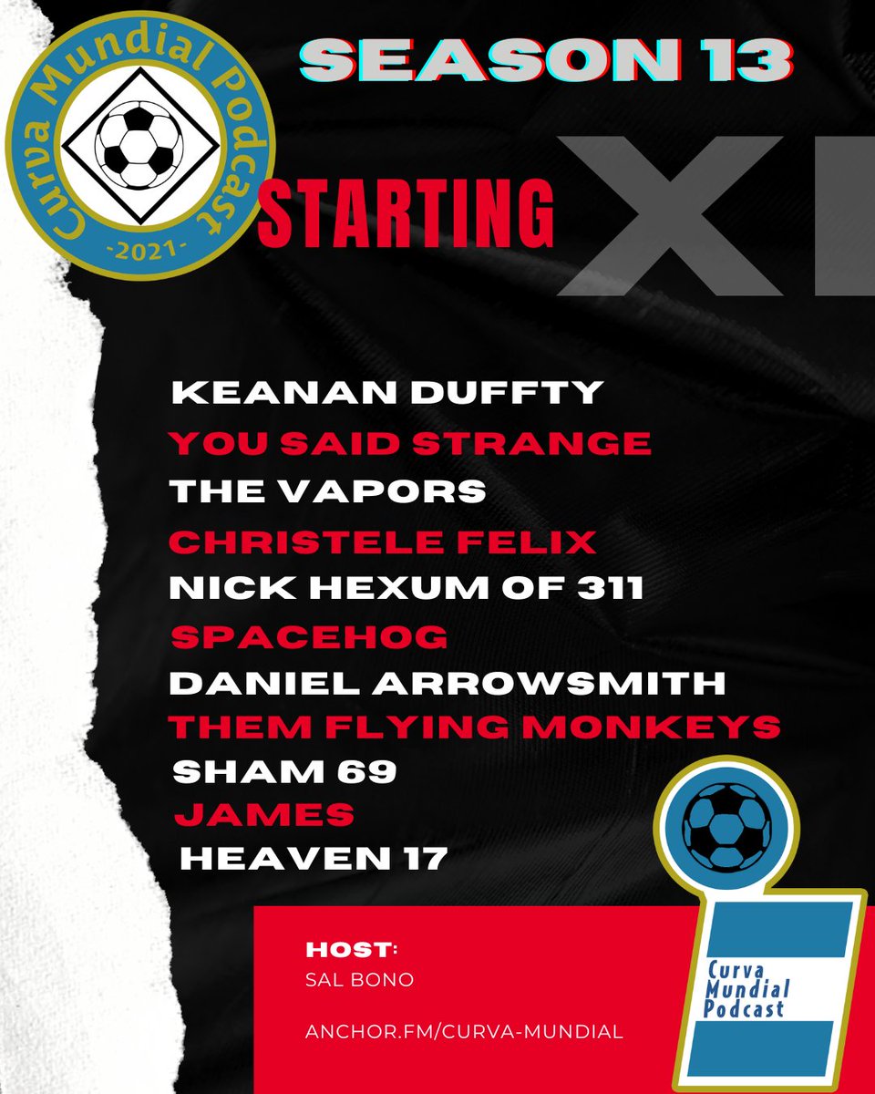 Here it is...

Your Season 13 Starting XI Featuring:
<a href="/KeananDuffty/">Keanan Duffty</a> <a href="/wearejames/">James</a> <a href="/Xtel007/">💜⚽🇭🇹♊ Xtel Bond</a>  You Said Strange, The Vapors, Them Flying Monkeys, <a href="/NickHexum/">Nick Hexum</a> <a href="/SPACEHOG/">Spacehog</a> Sham69, Heaven 17, David Arrowsmith