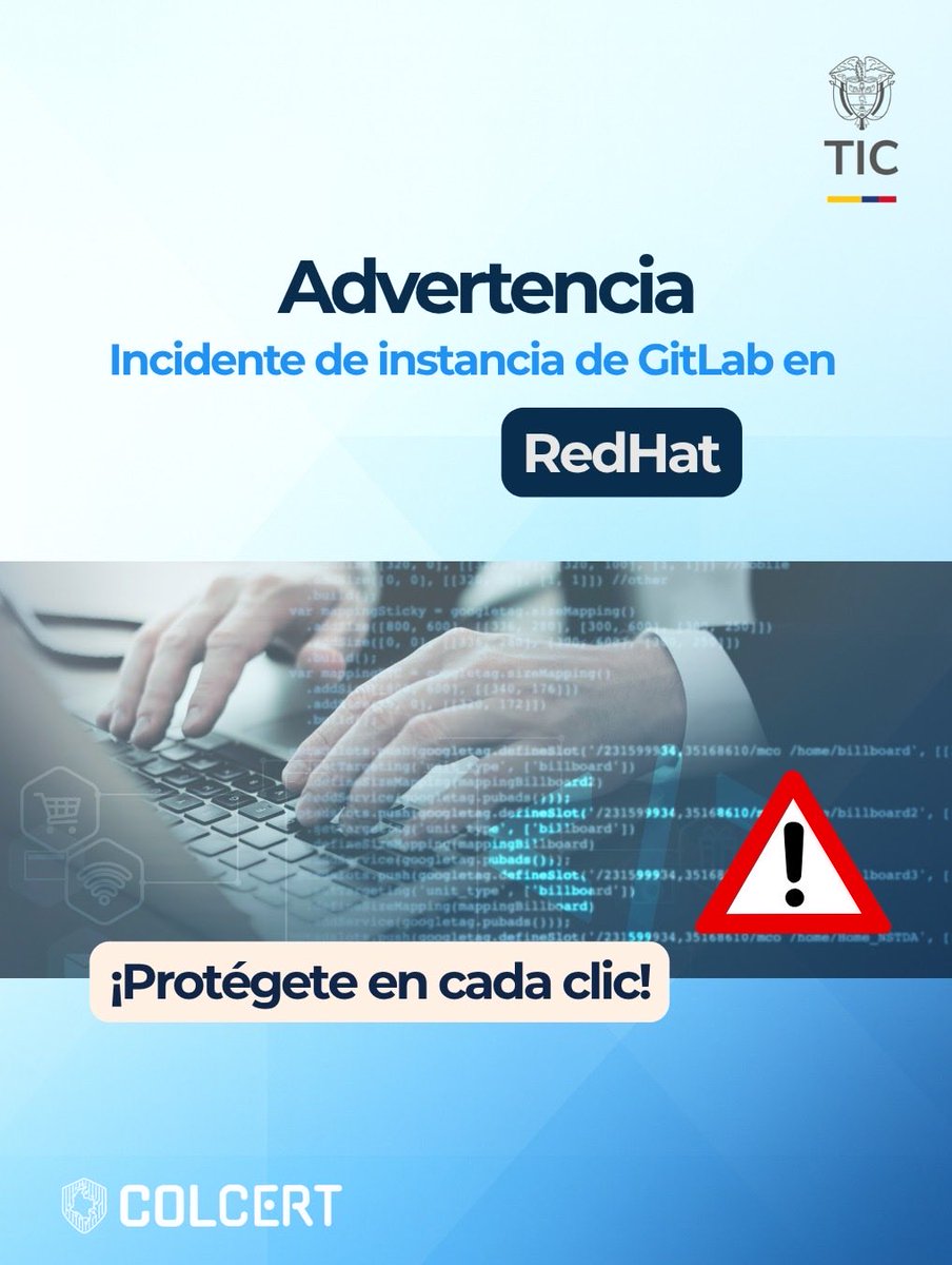 #AdvertenciaDeSeguridad ⚠️ Red Hat confirmó un acceso no autorizado a una instancia de GitLab. Aunque no se evidencia exposición de información sensible, el #ColCERT recomienda revisar accesos compartidos. 🔐
Consulta el análisis completo:📲colcert.gov.co/800/w3-article…
#MásPreparados