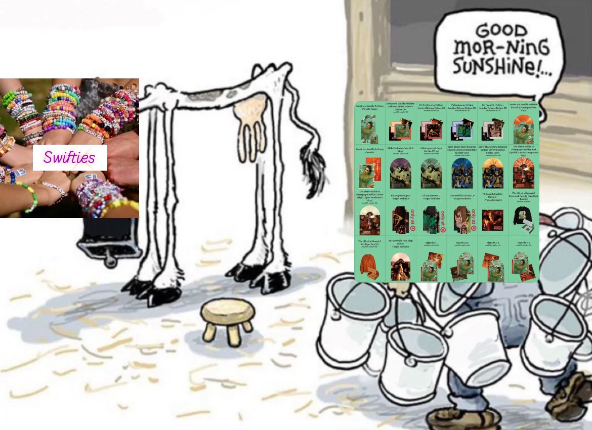 Bromatica's tweet image. If there’s one thing that’s always true about a Taylor album cycle, it’s that she’s going to milk the Swifties dry. 😭😭😭😭