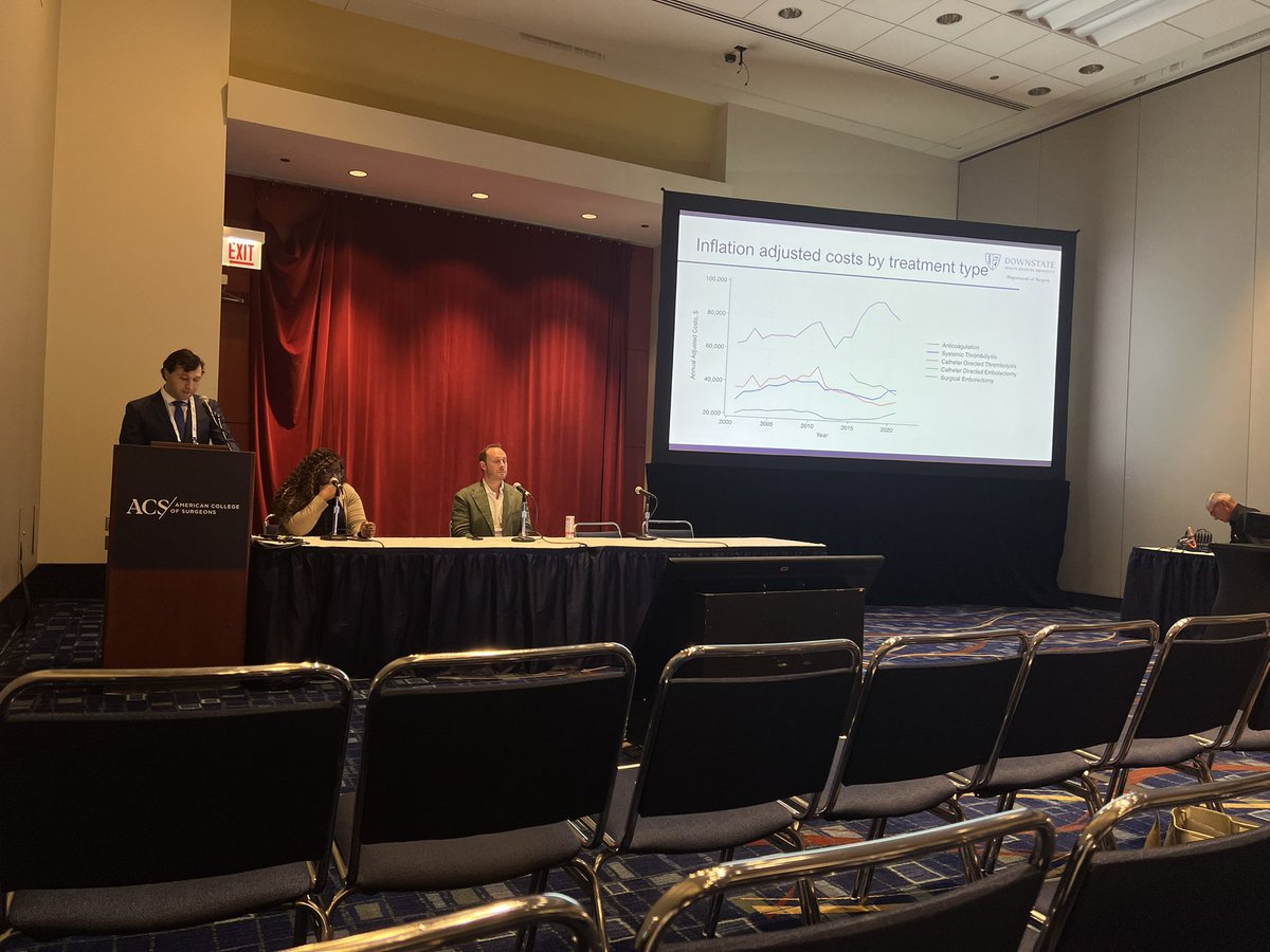 DownstateSurg's tweet photo. PGY-4 Resident Dr. Pablo Cuartas presenting his high-impact study “Economics of Pulmonary Embolism Care in a 23-Year Resource Utilization Study” 👏

@KougiasP @ShereneSharath @SurgeryiNSPIRe 

#ACSCC25 #AcademicSurgery #DownstateSurgery https://t.co/rZxN8KPMoX
