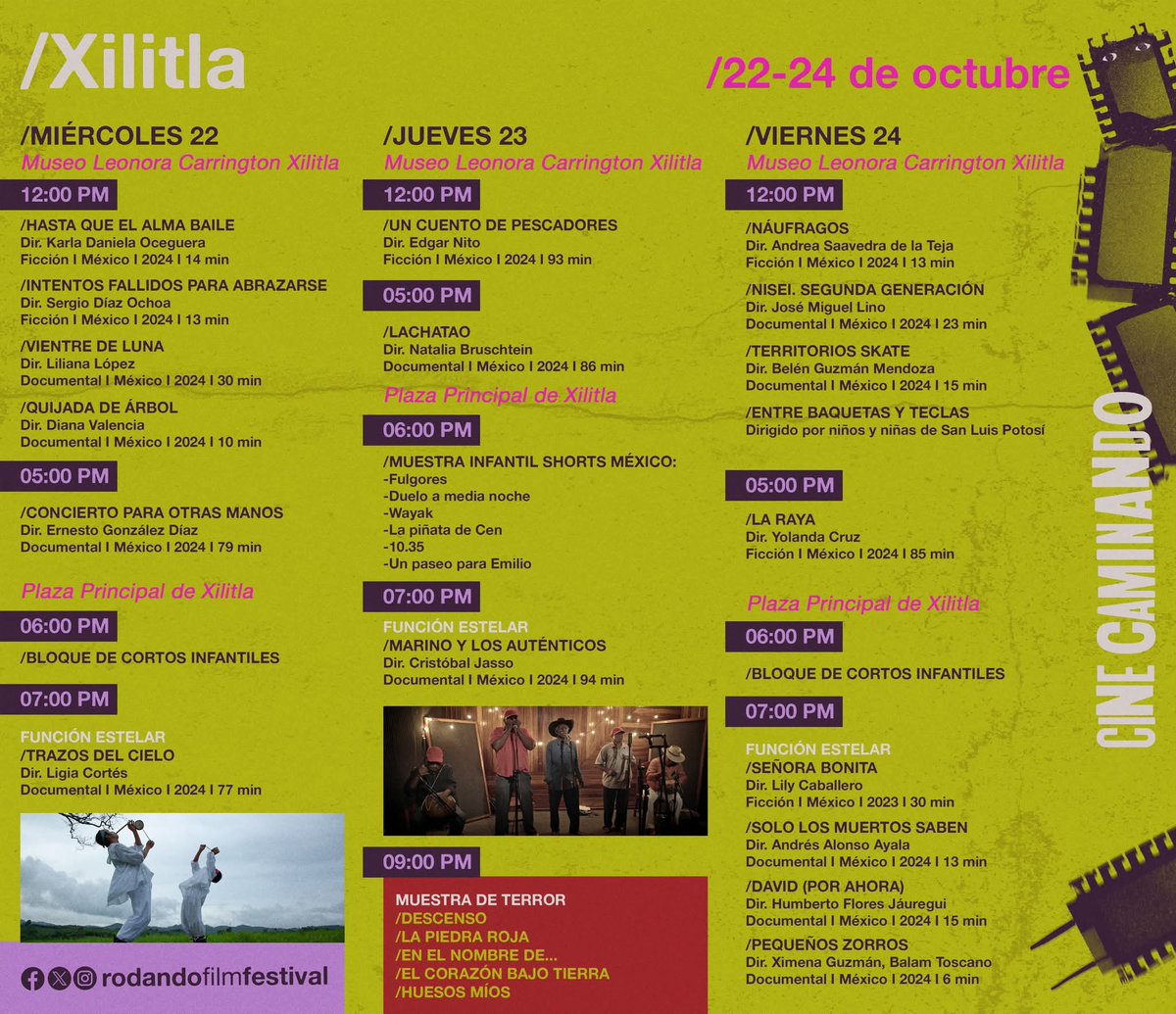 RodandoFilmFest's tweet photo. Seguimos caminando para proyectar cine que inspira y conecta, este año con una programación imperdible en tres sedes mágicas:

Xilitla: 22 – 24 de octubre
 Real de Catorce: 29 – 31 de octubre
 San Luis: 6 – 8 de noviembre

Prepárate para disfrutar lo mejor del #cinemexicano 
#slp https://t.co/fnWRxOlyIp