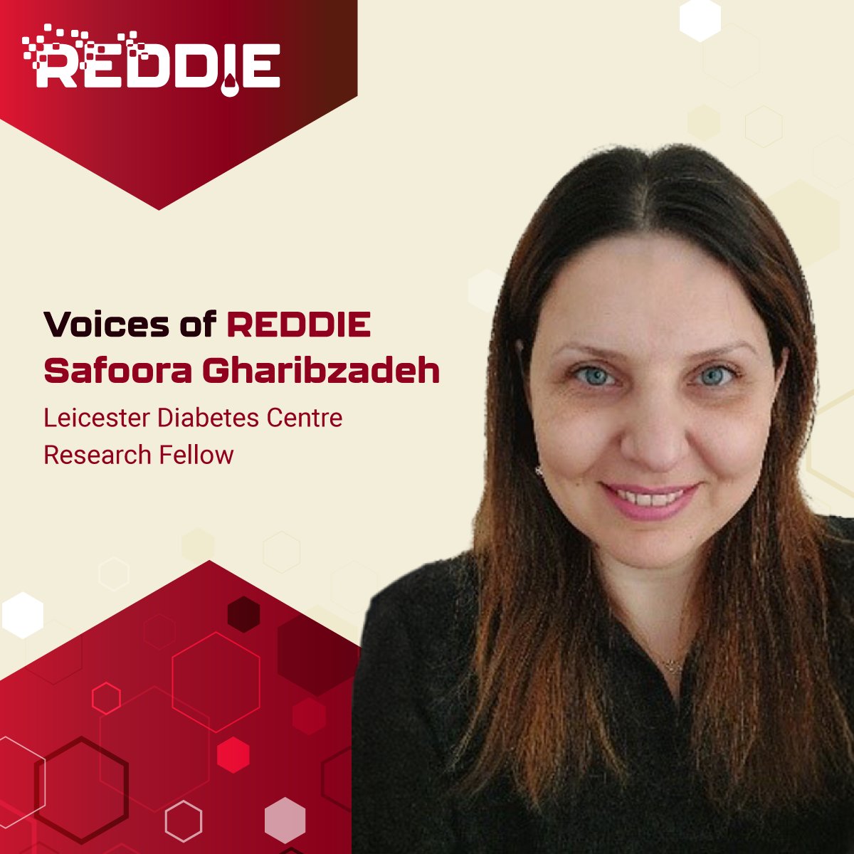 🔴 [Voices of REDDIE]
Meet Safoora Gharibzadeh from 
<a href="/LDC_tweets/">🌱Leicester Diabetes</a>. Learn more about the people working behind the REDDIE project to improve the efficacy, safety and value for money of #diabetes prevention and treatment technologies.
🔗Read her interview reddie-diabetes.eu/partners#safoo…