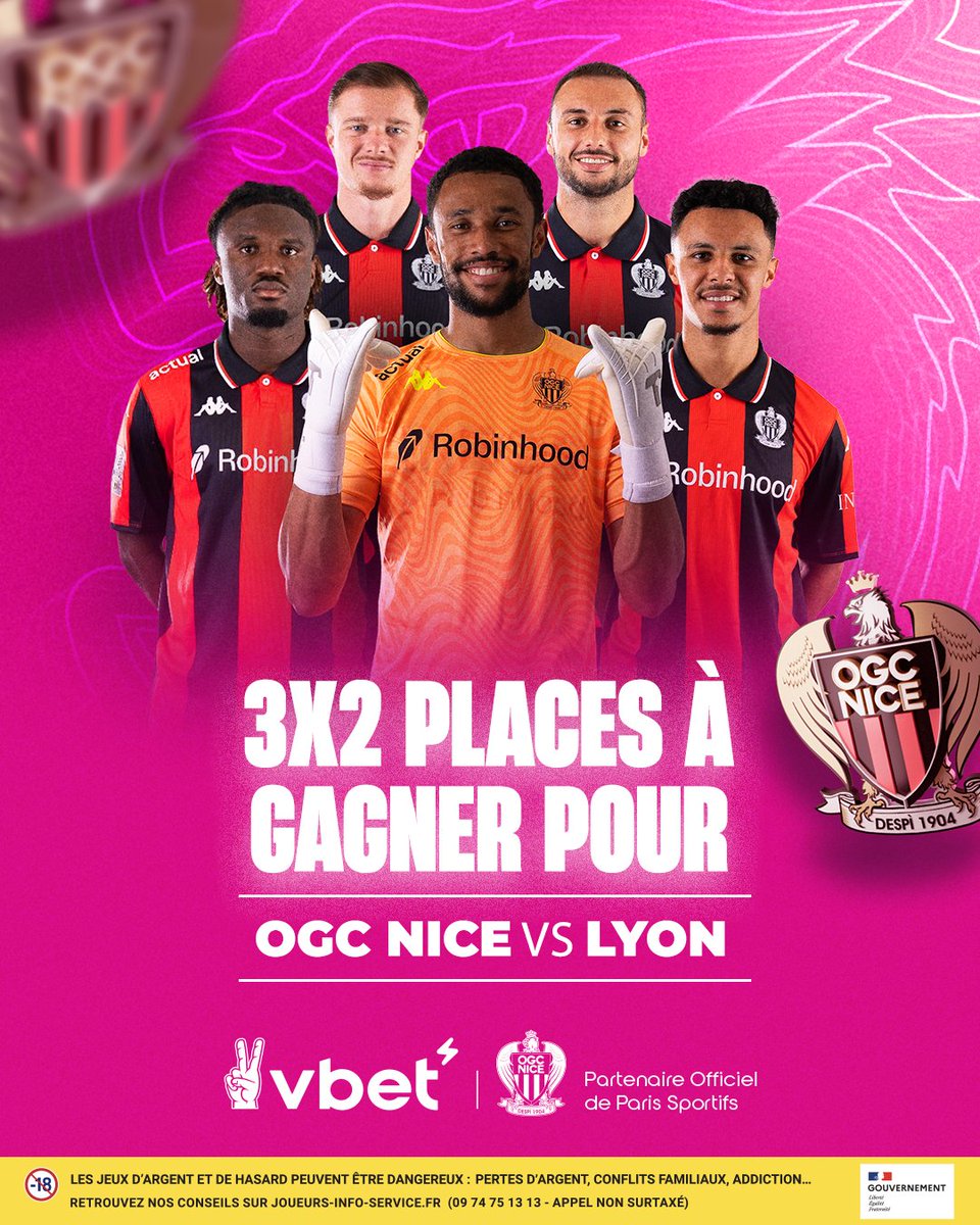 🎁 𝐂𝐎𝐍𝐂𝐎𝐔𝐑𝐒 🎁

Gagne tes places pour la rencontre OGC Nice - Olympique Lyonnais 🎫

Pour participer : 
Follow <a href="/VBET_fr/">VBET France</a> ✌️
RT 🔄