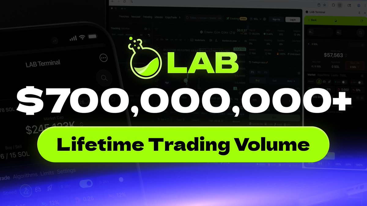 Another massive milestone for <a href="/LABtrade_/">LAB</a>  over $700,000,000+ in lifetime trading volume and counting!

This achievement reflects the growing trust and activity within the $LAB ecosystem, powered by the LAB Terminal’s speed, precision, and trader-focused tools. From copy trading