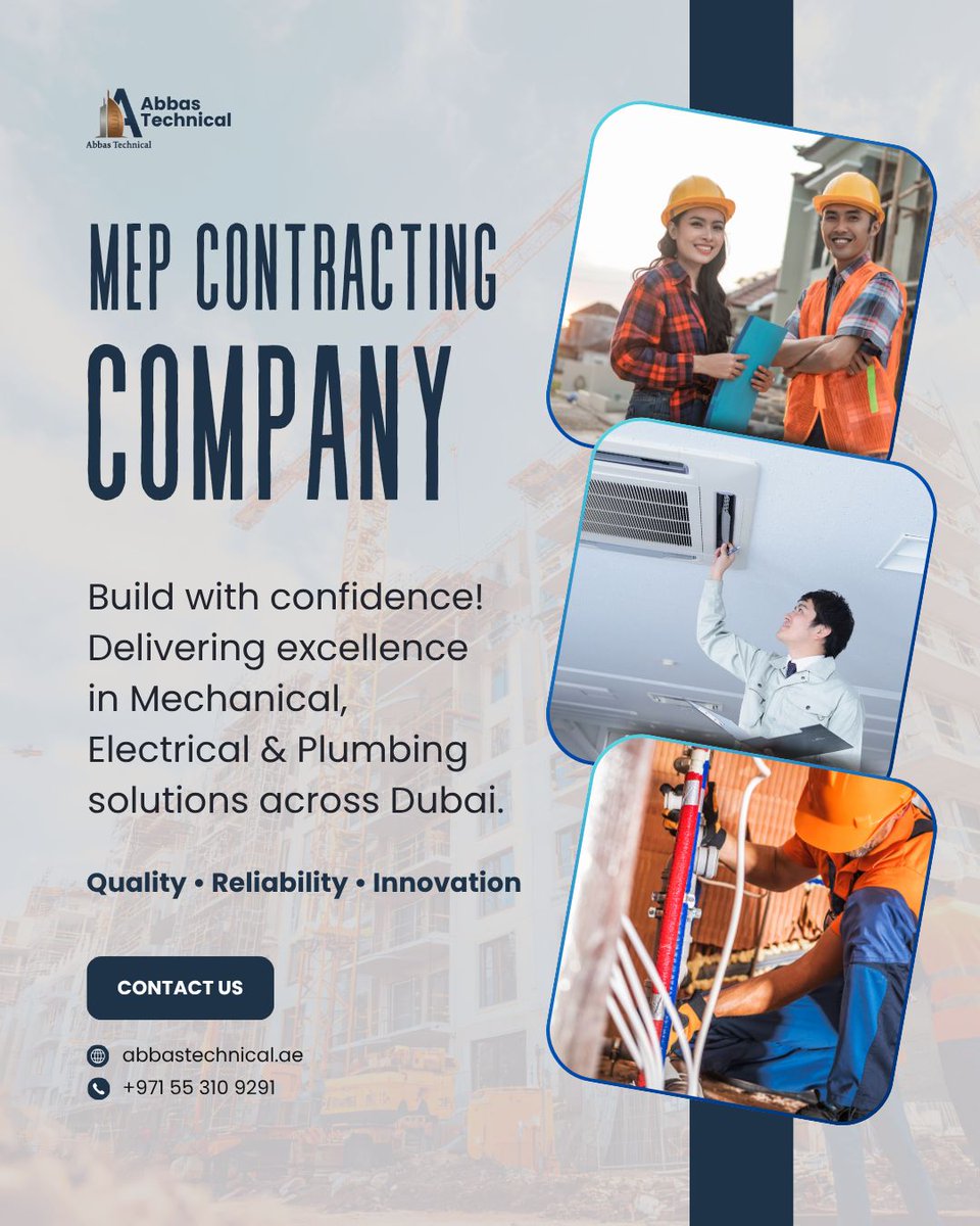 abbastech_ae's tweet photo. 𝗕𝘂𝗶𝗹𝗱𝗶𝗻𝗴 𝗗𝘂𝗯𝗮𝗶’𝘀 𝗙𝘂𝘁𝘂𝗿𝗲 𝘄𝗶𝘁𝗵 𝗣𝗿𝗲𝗰𝗶𝘀𝗶𝗼𝗻 &amp; 𝗧𝗿𝘂𝘀𝘁
Delivering excellence in Mechanical, Electrical &amp; Plumbing solutions across Dubai 🇦🇪
MEP Contracting Experts
✅ 𝗤𝘂𝗮𝗹𝗶𝘁𝘆 • 𝗥𝗲𝗹𝗶𝗮𝗯𝗶𝗹𝗶𝘁𝘆 • 𝗜𝗻𝗻𝗼𝘃𝗮𝘁𝗶𝗼𝗻
#AbbasTechnical https://t.co/6e3SavF1y5
