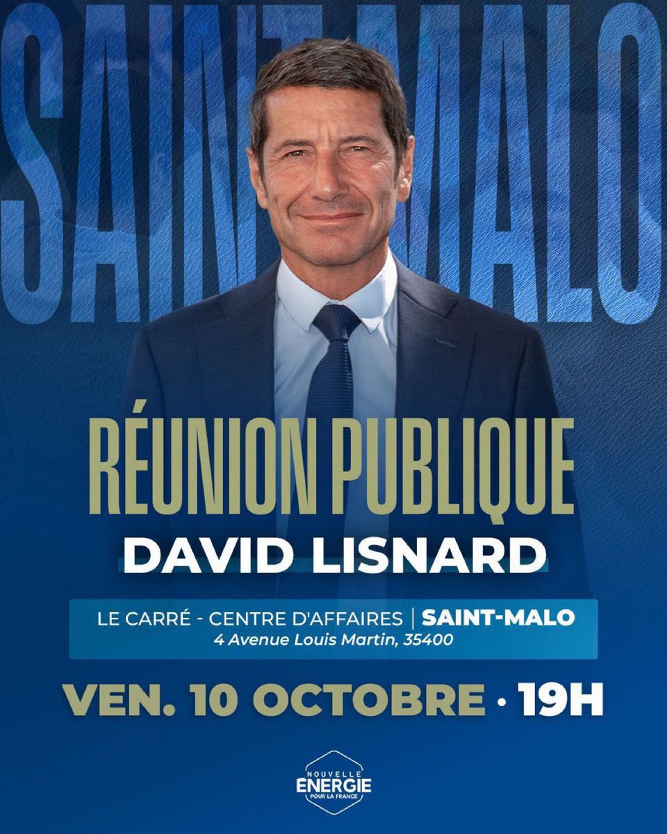 🚨 Évidemment je serais à la réunion publique de <a href="/davidlisnard/">David Lisnard</a> à Saint Malo !
C’est le Vendredi 10 octobre 2025 à 19h00 au  *Le Carré* – 4 avenue Louis Martin.
J’espère vous y voir nombreux. David est le courageux qui les a forcé à changé leur posture face au gouvernement !