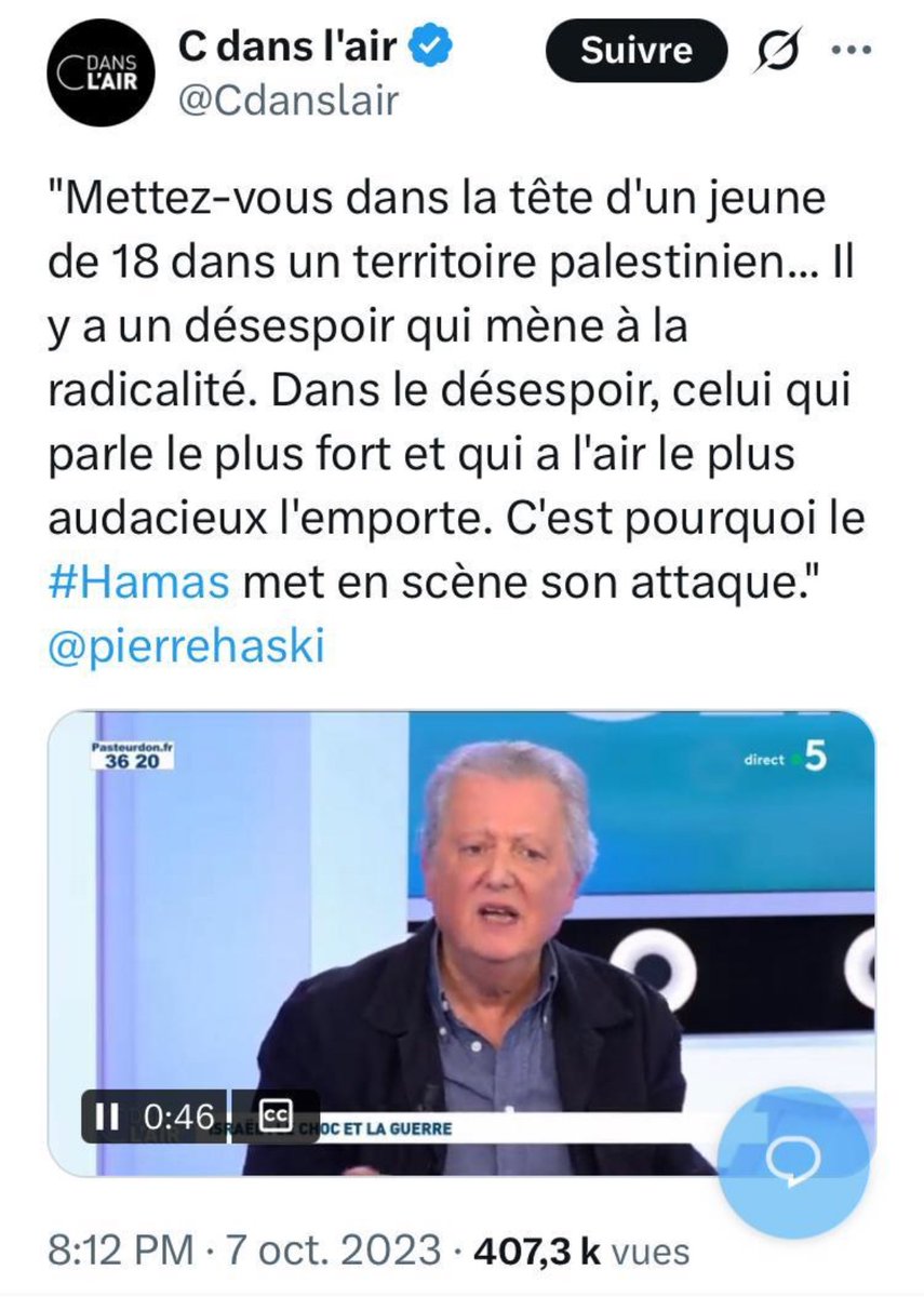 Il y a 2 ans, un 7 octobre, des hommes, des femmes et des enfants ont été massacrés, violés parce que juifs. 
Le même jour, une journaliste de RFI, Alice Foussard, connue  pour ses faiblesses pour le Hamas, a « contextualisé » le pogrom, en approuvant au passage Rima Hassan. 
Un
