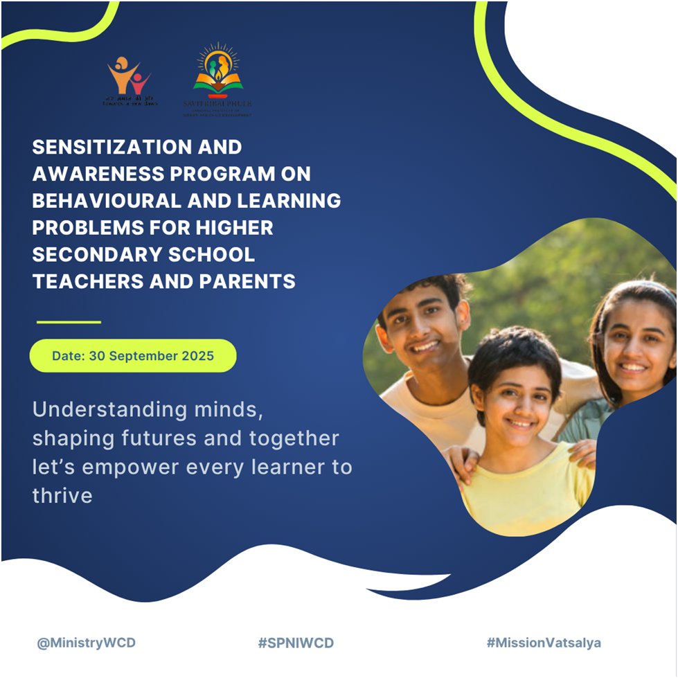 SPNIWCD_MWCD's tweet image. A Sensitization & Awareness Program on Behavioural and Learning Problems for Higher Secondary School Teachers & Parents of Gudamba, Lucknow was organized on 30 September, 2025 at SPNIWCD, Lucknow. (23 Participants)
@MinistryWCD #SPNIWCD #SensitizationProgram #AwarenessProgram
