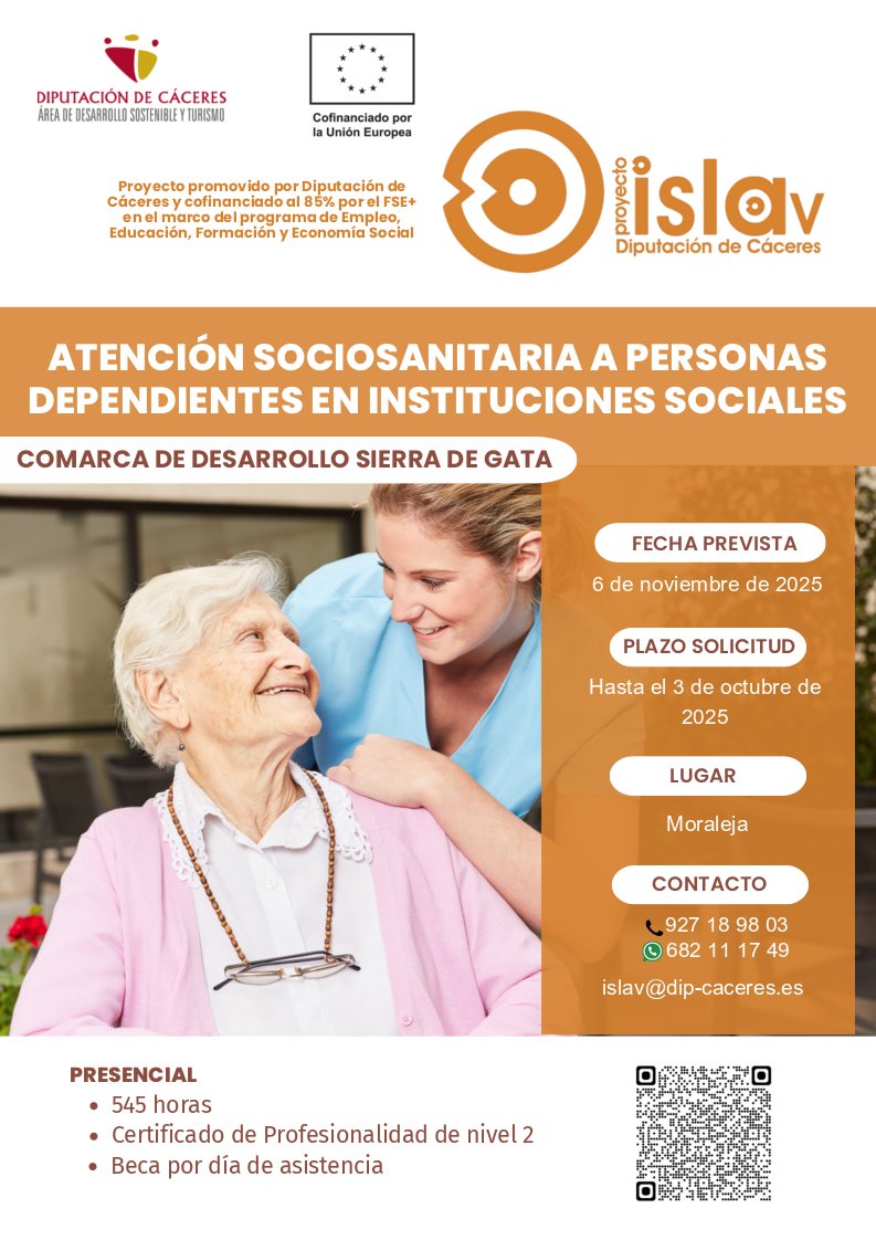 📢NUEVO PLAZO DE INSCRIPCIÓN PROYECTO ISLA V  CURSO ATENCION SOCIOSANITARIA - MORALEJA : HASTA EL 10 DE OCTUBRE.