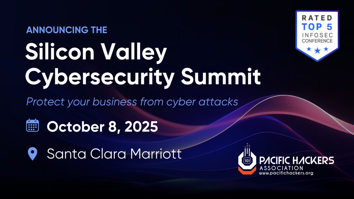 Thrilled to partner with the #SiliconValley Official Cybersecurity Summit on Oct 8! Get a free pass with code "CSS25-PacificHackers" for networking, insights, &amp; CPEs.

cybersecuritysummit.com/summit/silicon…,

#PacificHackers #PHACK #CyberSecuritySummit #CyberSecurity #CRAEvents
