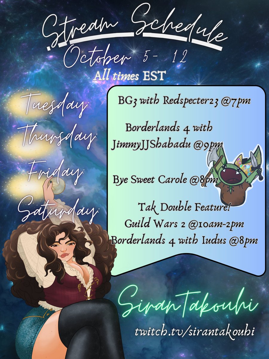 A Goblin Queen is never late to posting her stream schedule for the week.