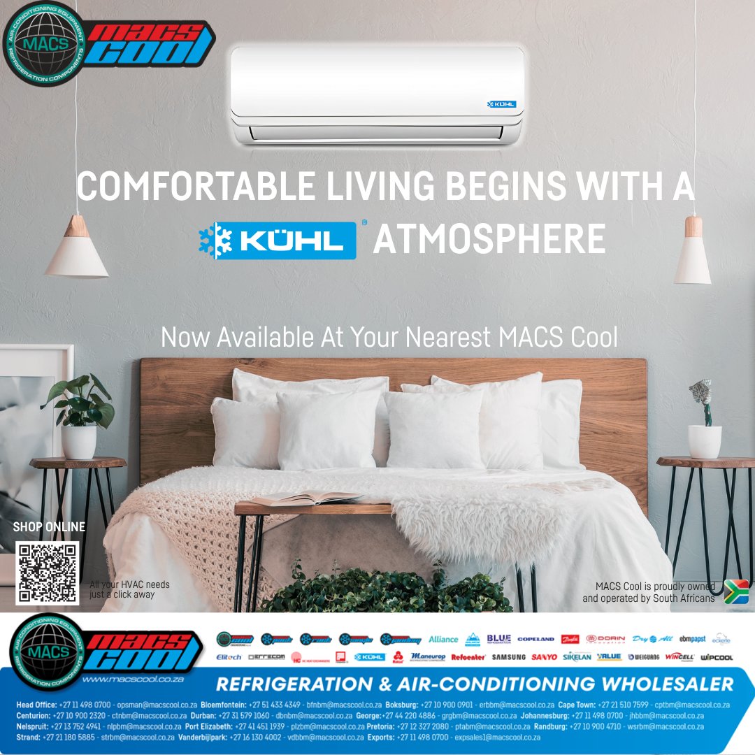 MACS_cool's tweet image. Create your comfort zone with Kühl! 
Cool, quiet luxury now available at your nearest MACS Cool. Visit in-store or online to upgrade your space today!
#KühlComfort #MACSCool #AirConditioning #LiveCoolStayCool