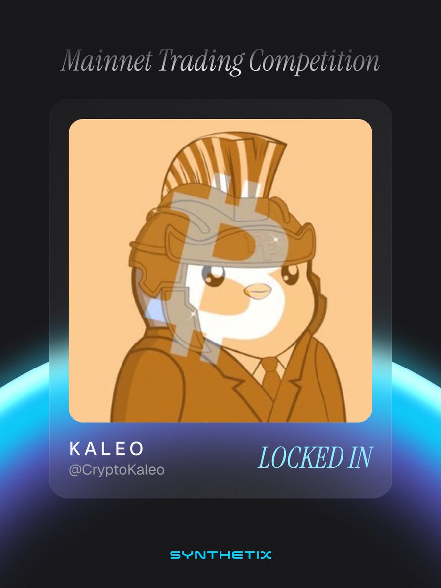 synthetix_io's tweet image. Good news everyone!

The one and only @CryptoKaleo is officially locked in for the Synthetix Mainnet trading competition 🔒

Starting October 20, Kaleo will go head-to-head with 99 of the biggest and best traders on CT for the chance of taking home a $1,000,000 top prize...