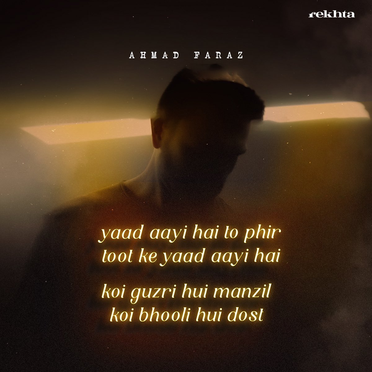 Rekhta's tweet image. Aaj mushkil tha sambhalna aye dost
Tu museebat mein ajab yaad aaya
- Nasir Kazmi

#ahmadfaraz #nasirkazmi #dost #dosti #rekhta #urdu #urdupoetry #rekhtashayari #shayari