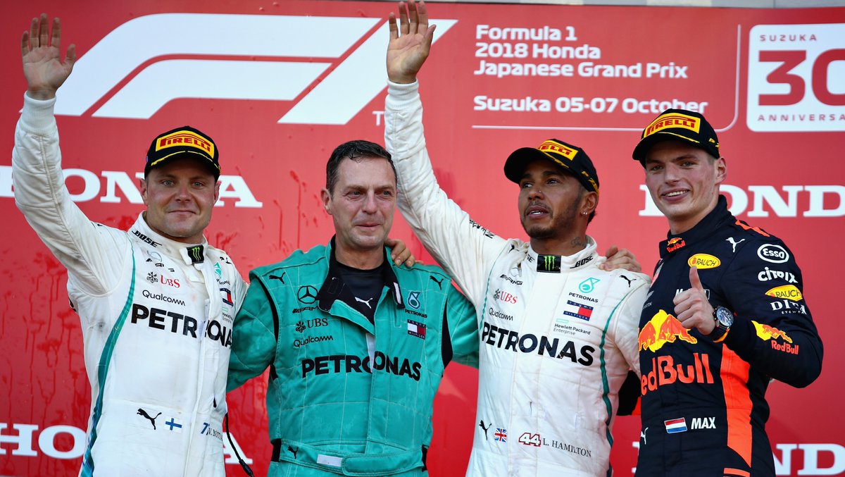 #F1 #OnThisDay, October 7th 2018. At the #JapaneseGP, the top 3 finished as it started with <a href="/LewisHamilton/">Lewis Hamilton</a> &amp; <a href="/ValtteriBottas/">Valtteri Bottas</a> taking a 1-2 for <a href="/MercedesAMGF1/">Mercedes-AMG PETRONAS F1 Team</a> and <a href="/Max33Verstappen/">Max Verstappen</a> (<a href="/redbullracing/">Oracle Red Bull Racing</a> ) taking 3rd. <a href="/danielricciardo/">Daniel Ricciardo</a> 15th -> 4th. youtube.com/watch?v=cRTmuP… #MsportXtra
