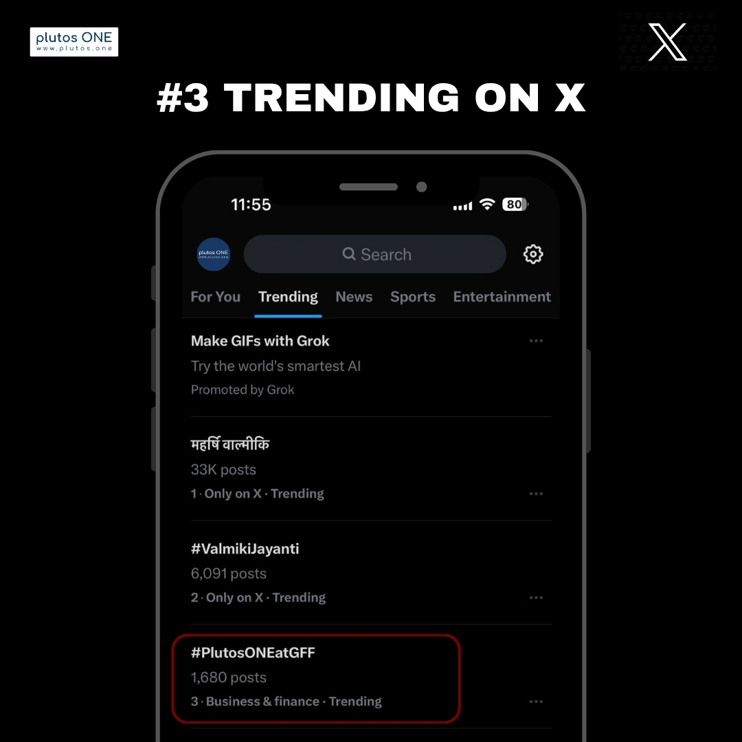 plutosone's tweet photo. We’re trending! 🚀
#PlutosONEatGFF is now among the top trends on X — thanks to your love and support! 💙
Let’s keep the fintech buzz going at #GFF2025 #plutosONE 🙌 https://t.co/nwGBwe2FFL