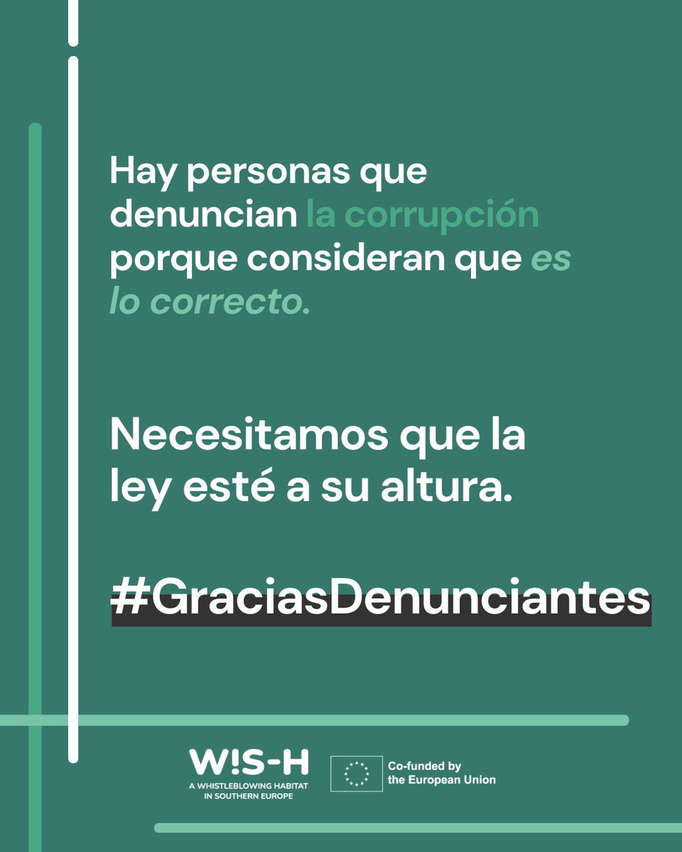 Fundación Hay Derecho (@hayderecho) on Twitter photo 🗣️ Los denunciantes de corrupción son personas que deciden no mirar a otro lado, que no callan, que eligen defender la verdad y la integridad, aunque el camino no sea fácil.
A todas ellas les debemos protección. Denunciar la corrupción no debería ser un acto de valentía. 🗣️ Los denunciantes de corrupción son personas que deciden no mirar a otro lado, que no callan, que eligen defender la verdad y la integridad, aunque el camino no sea fácil.
A todas ellas les debemos protección. Denunciar la corrupción no debería ser un acto de valentía.