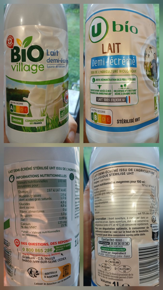 2 laits bio, de 2 marques différentes, avec EXACTEMENT les mêmes informations nutritionnelles... L'un est classé A, l'autre B 🤪