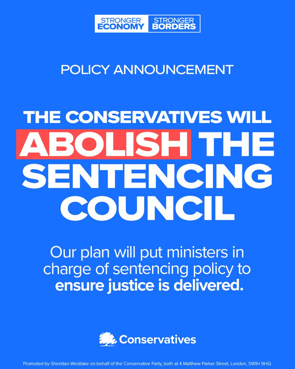 The public are sick of voting for tougher sentences and getting the opposite. 

The next Conservative government will change the law so the Justice Secretary, accountable to Parliament, is responsible for setting sentencing policy.