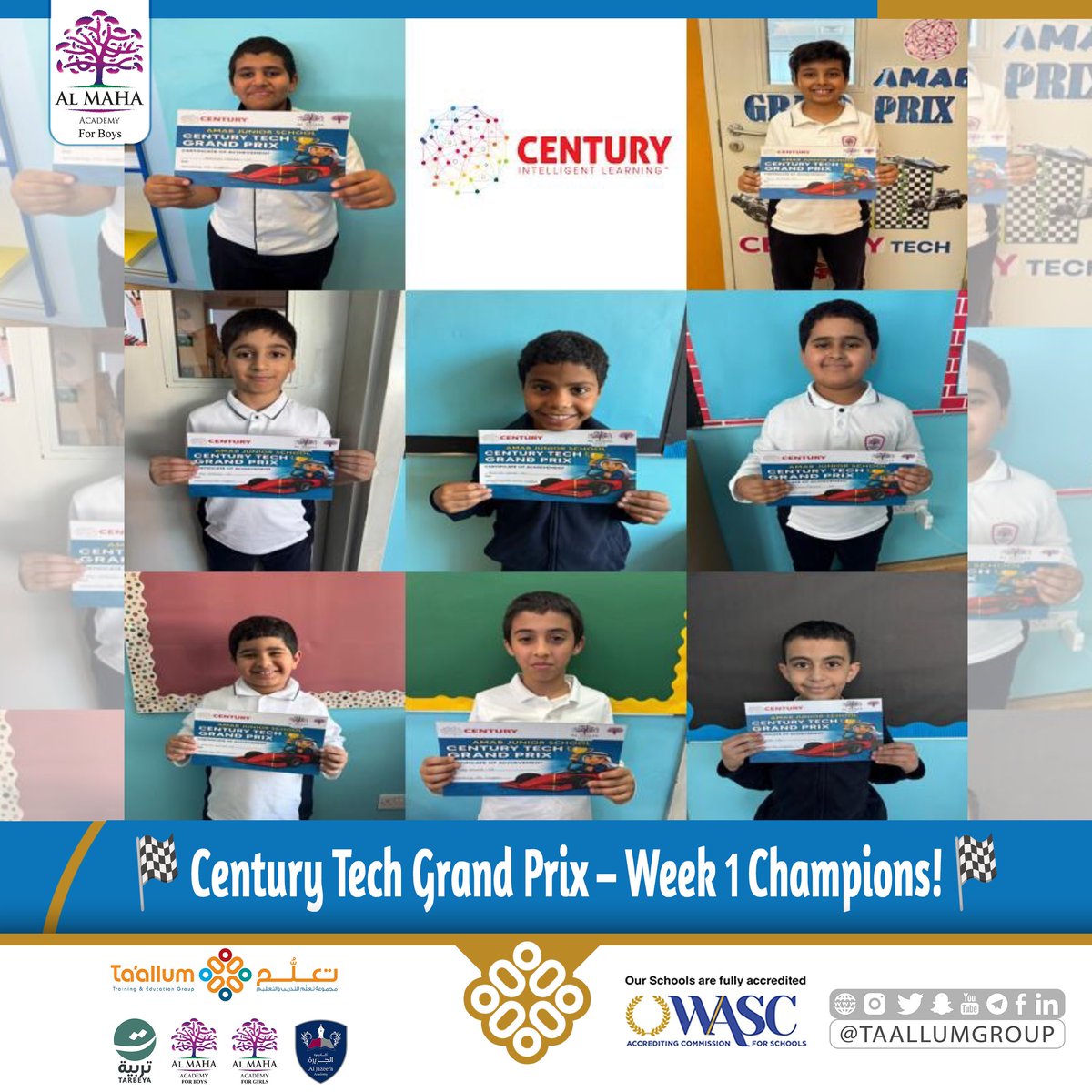 TaallumGroup's tweet image. Congratulations to our AMAB Junior School boys who raced ahead and completed the most nuggets on Century Tech this week! 🚀📚
Your hard work, focus, and determination put you in the lead — keep pushing and let’s see who takes the podium next week! 🏆✨
#AMAB #CenturyTech…