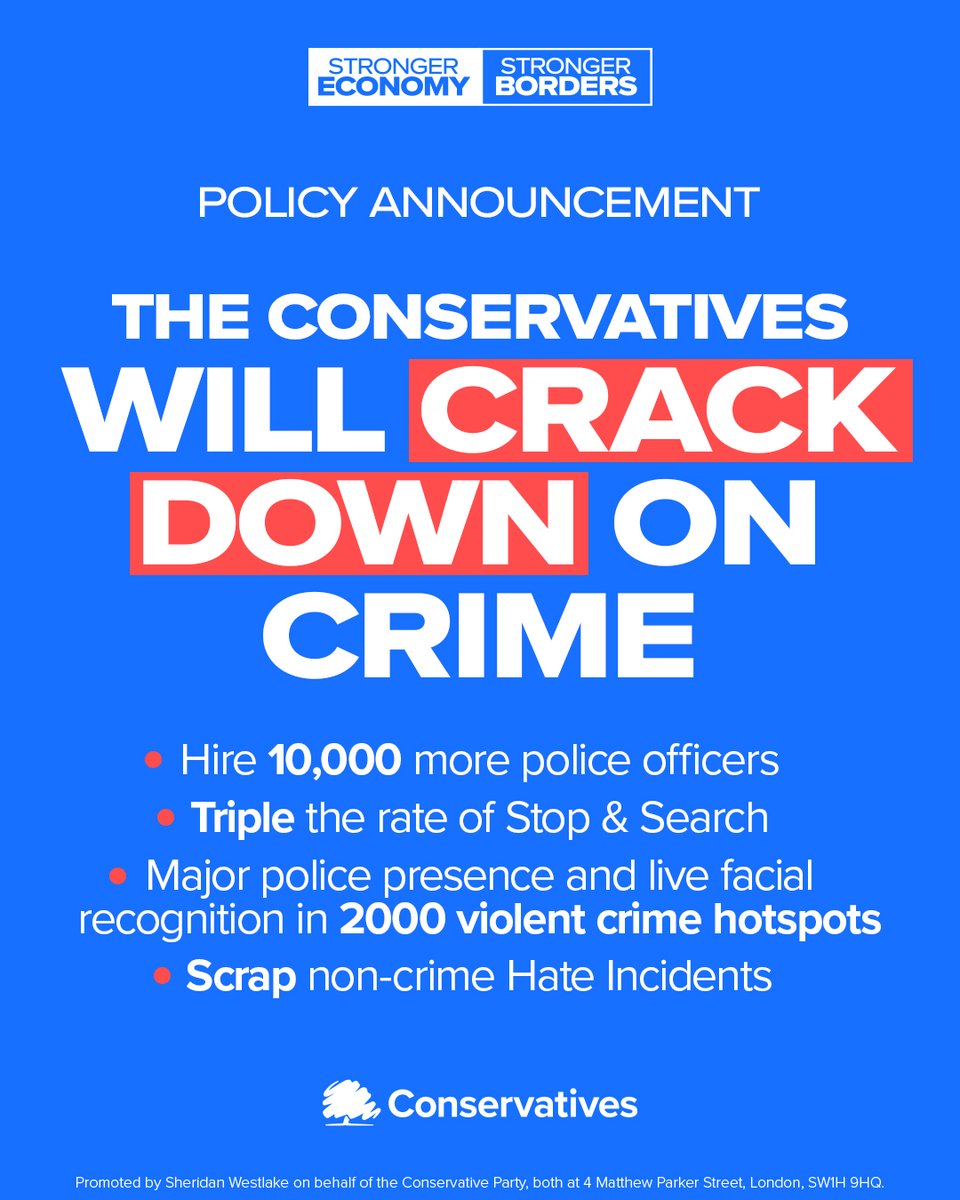 Crime is rising under Labour yet hard-working officers are being forced to police social media, rather than catching genuine criminals.

The next Conservative government will make sure it does not continue.