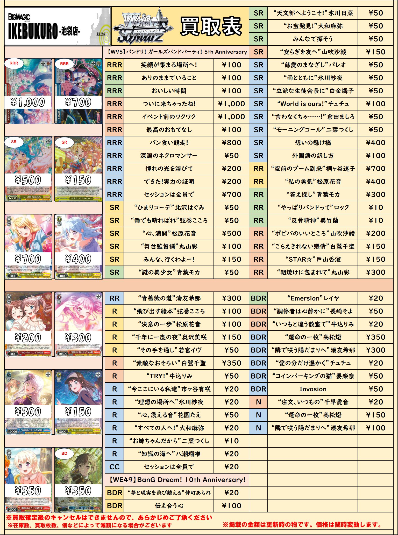 9種類【RAS欠品】【裏面未使用】バンドリ 10th チケット風カード 9種類【RAS欠品】【裏面未使用】バンドリ 10th チケット風カード