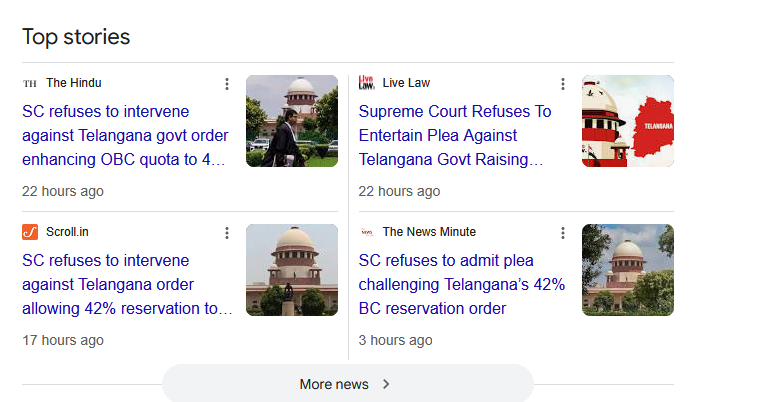 SC rejects petition  against Telangana  order for 67% quota