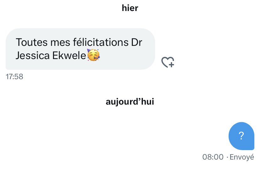 Donc c’est comme ça ici?😂😂 
On ne se connaît pas, je sais même pas comment il a su que les résultats sont sortis, il est allé chercher mon nom yes. 🙌😂
En tout cas, bonjour je suis maintenant Dr Jessica Ekwele merci Seigneur 🥹❤️🙏