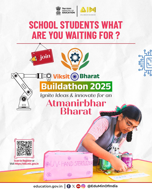 KVS_HQ's tweet image. Empowering the innovators of tomorrow!

@EduMinOfIndia, in collaboration with @AIMtoInnovate &amp;amp; @NITIAayog, invites students of Classes 6–12 to join #ViksitBharatBuildathon2025 and shape the future of #ViksitBharat@2047.
 
Register now 👉 vbb.mic.gov.in