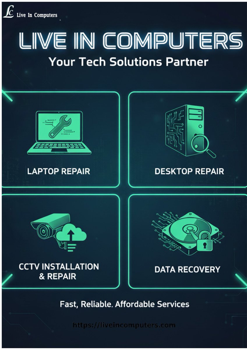 ComputersL26300's tweet image. "Need a tech fix? Live In Computers is your all-in-one solution for Laptop, Desktop, CCTV, and Data Recovery. Fast, Reliable, Affordable service guaranteed! Get your devices running like new today."
#TechSupport #ITServices #LocalTech #LiveInComputers