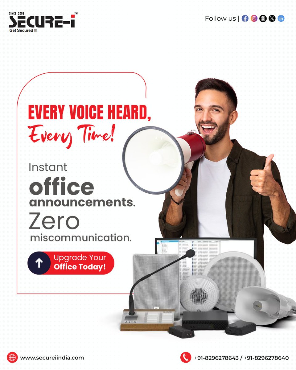 secureiindia's tweet image. Make every office message heard instantly with our professional Public Address System. Streamline communication—upgrade today!

📞 Call: 8296278643/ 8296278640
🌐Visit : secureiindia.com

#securei #publicaddresssystem #ClearCommunication #PASystem #ProfessionalSoundSystem