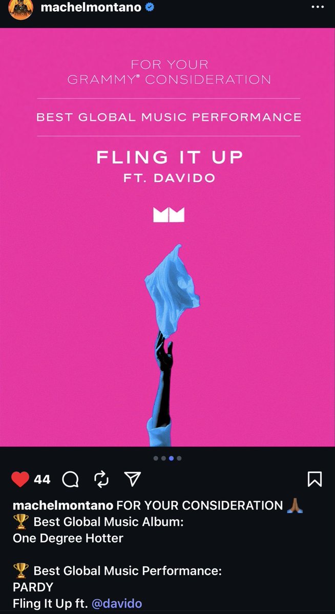 Machel Montano x Davido “Fling It Up” up for Best Global Music Performance consideration!