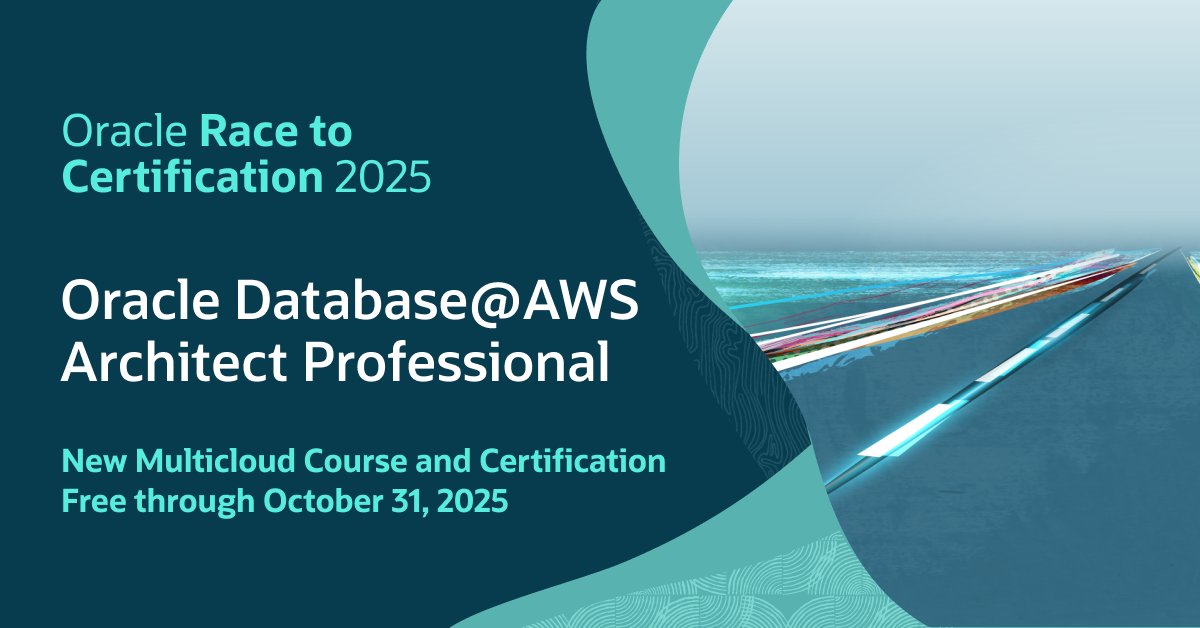 Oracle_Edu's tweet image. Lead in a multicloud world: the new Oracle Database@AWS Architect Professional course and certification are here – free through Oct 31 as part of Race to Certification 2025. social.ora.cl/6017AoxRJ Understand the Oracle Database@AWS architecture; become proficient with Oracle…