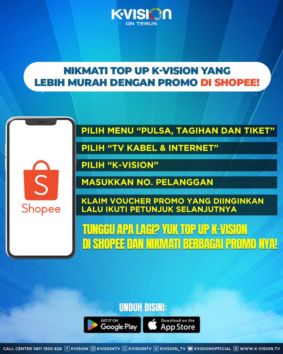 kvisiontv's tweet image. 🔥 Nikmati top up K-Vision lebih murah dengan promo spesial di Shopee! 🎉

Simak caranya di gambar berikut ya....

Tunggu apa lagi? Yuk, top up sekarang dan manfaatkan berbagai promonya! 📺✨

K-Vision On Terus!

#KVision #KVisionOnTerus #TVDigitalJamanNow #DIJAMIN