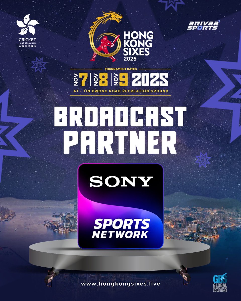 CricketHK's tweet photo. We are thrilled to announce Sony Sports Network as the Official Broadcast Partner of the Hong Kong Sixes 2025!
Catch every moment of the action, live only on Sony Sports Network.
#HongKongSixes #Cricket #HongKong #SonySportsNetwork #BroadcastPartner #M品牌 #大型體育活動事務委員會 #政府資助計劃 #MMarkEvents #MajorSportsEventsCommittee #MSEC
#文化體育及旅遊局 #CultureSportsAndTourismBureau