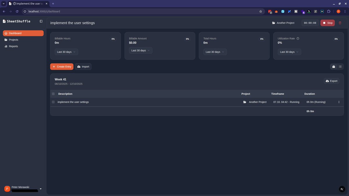 dev0x63's tweet image. Took a break and got tired of paying ridiculous $ for simple time tracking as a freelancer.

So I built my own app. 2 more days and we&apos;re good to go.

Would appreciate any testers for that thing (besides me) HMU. New Video coming tomorrow.

#BuildInPublic
