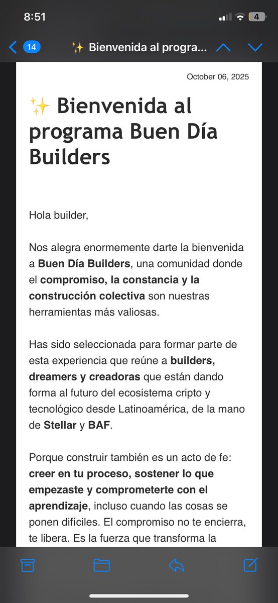 Estoy súper feliz de esta hermosa noticia. Fui seleccionada para el programa de Buen Día Builders. No puedo expresar lo emocionada que estoy ❤️🚀. Muchísimas gracias <a href="/buendiabuilders/">Buen dia Builders</a> <a href="/TheBAFNetwork/">BAF</a> <a href="/StarMaker_LATAM/">Starmaker by Stellar</a> <a href="/BuildOnStellar/">Build on Stellar</a>