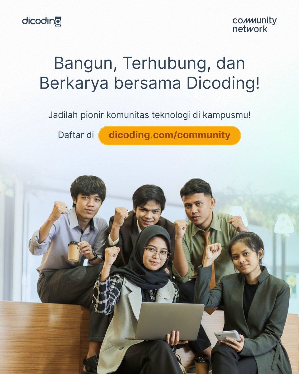 dicoding's tweet image. Saatnya jadi penggerak komunitas teknologi di kampusmu! 🔗Daftar di dicoding.com/community
#Dicoding #CommunityNetwork #Mahasiswa #Komunitas