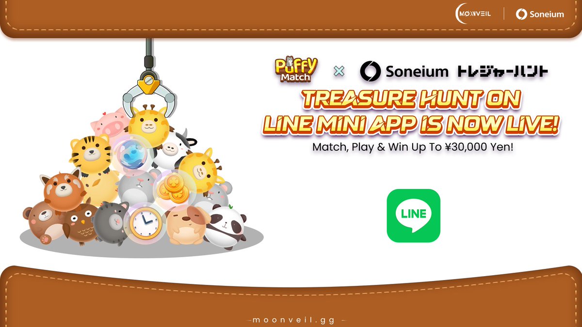 Moonveil_Studio's tweet image. Puffy Match x @Soneium Treasure Hunt on LINE MINI App!

Match, play &amp;amp; win up to ¥30,000 yen 💰

🌟 The Treasure Hunt LINE MINI App is an initiative designed for anyone who enjoys LINE MINI App and the excitement of Japanese-style gachas.

Let&apos;s build something bigger: a…