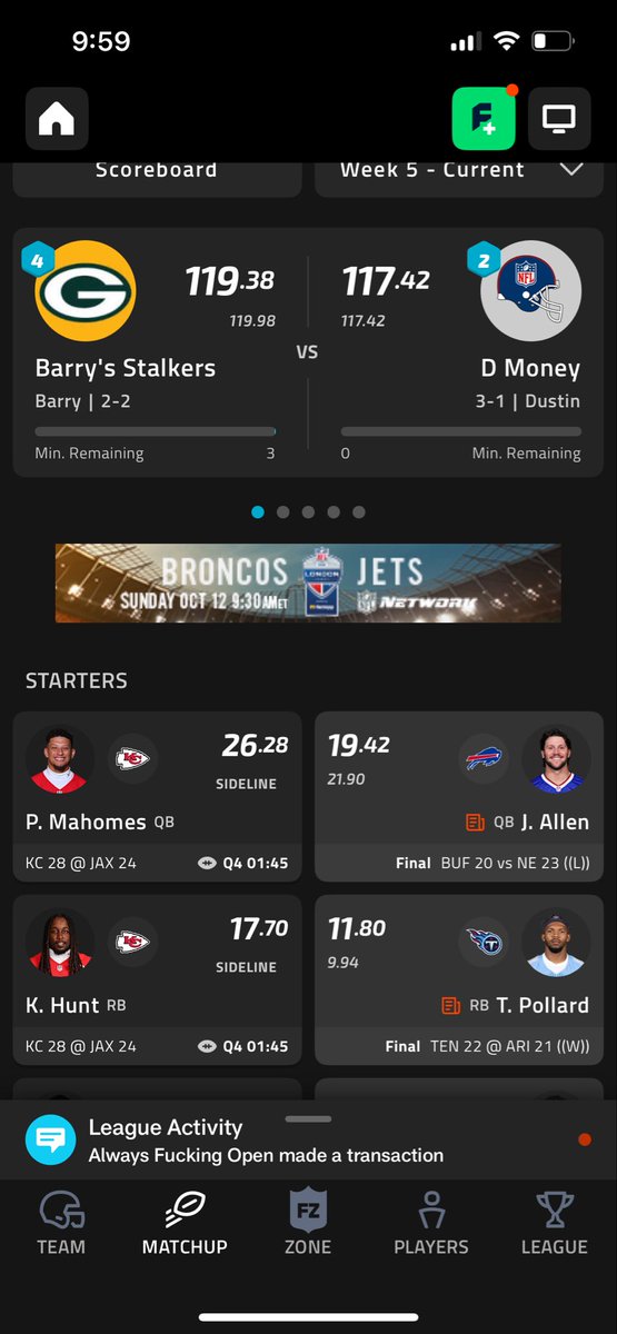 BarryNelsonWI's tweet photo. @Brewers up big…turn on @ESPNNFL and see Kareem Hunt just win my week after being down nearly 50 points going into the night! @Chiefs https://t.co/RAZSSG6l0H
