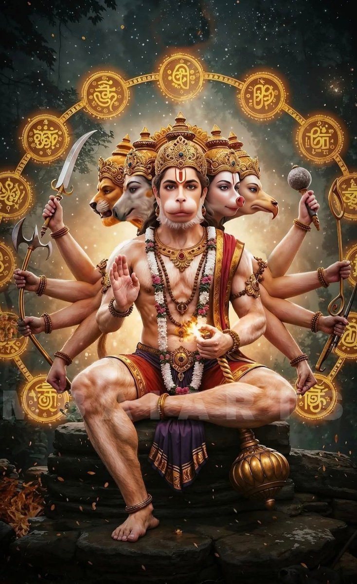 Bikram_Kumarr's tweet image. पंचमुखी हनुमान — शक्ति ,भक्ति और रक्षण का अद्भुत रूप।
पाँच मुखों में पाँच देवताओं की ऊर्जा समाहित है: हनुमान ,नरसिंह ,गरुड़ ,वराह और हयग्रीव।
जो इनकी शरण आता है ,उसका भय ,बाधा और अंधकार मिट जाता है।
      ॐ पंचमुखाय हनुमते नमः 🌼📿🚩🙏🏼