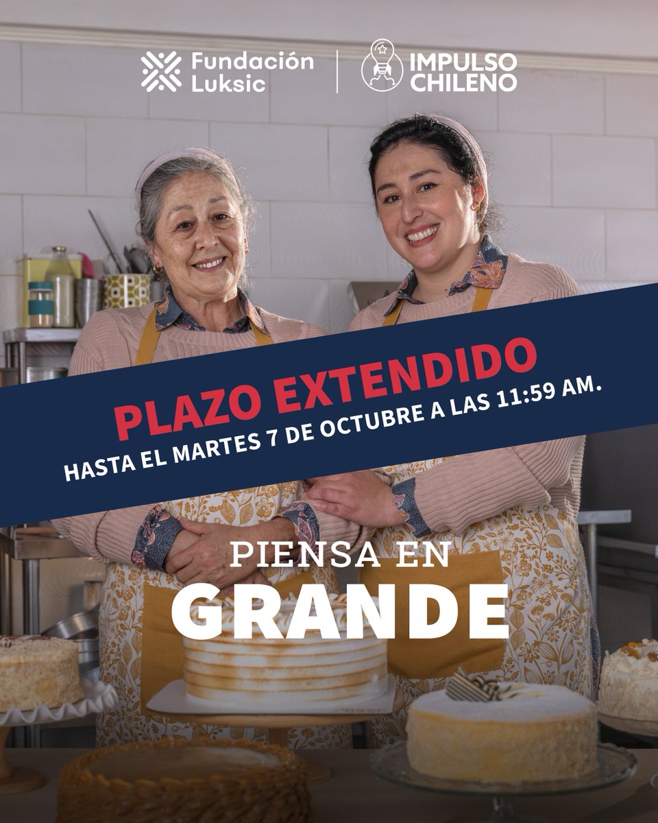 ⏰¡Atención emprendedores! Debido a intermitencias en el formulario, dada la cantidad de postulantes, la convocatoria de #ImpulsoChileno7 se extiende hasta mañana martes 7 de octubre a las 11:59 am.
¡Aprovecha esta oportunidad y llevar tu emprendimiento al siguiente nivel! 🚀