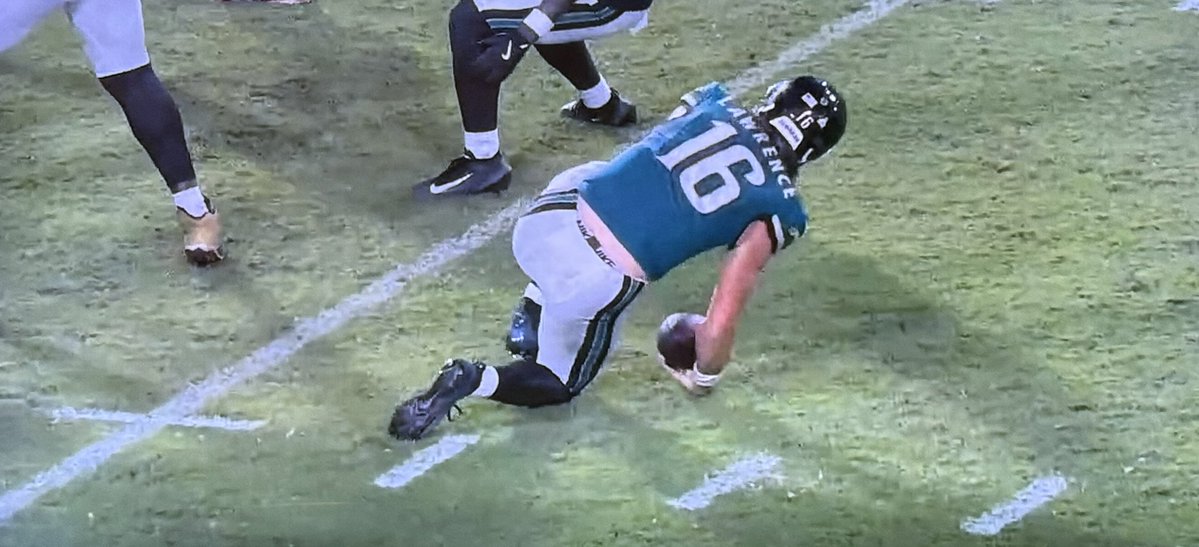 kyleadtech's tweet image. Stumbling bumbling Lawrence somehow makes it into the end zone for the NFL Jacksonville Jaguars.