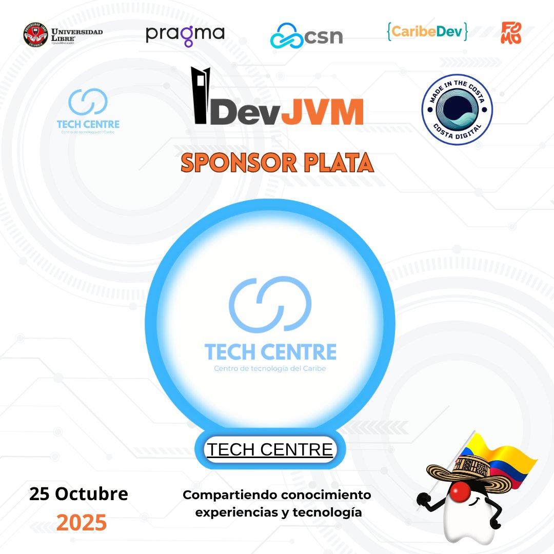 JUGBAQ's tweet image. 🚀 ¡Se siguen sumando aliados!
💼 Bienvenidos nuestros SPONSORS PLATA de #DevJVM2025 🌍
🤝 Tech Centre – Centro de Tecnología del Caribe
🤝 MOV Costa Digital (Made in the Costa)
Gracias por apoyar la innovación y el talento de nuestra región 💪
📅 25 Oct – Univ. Libre, B/quilla